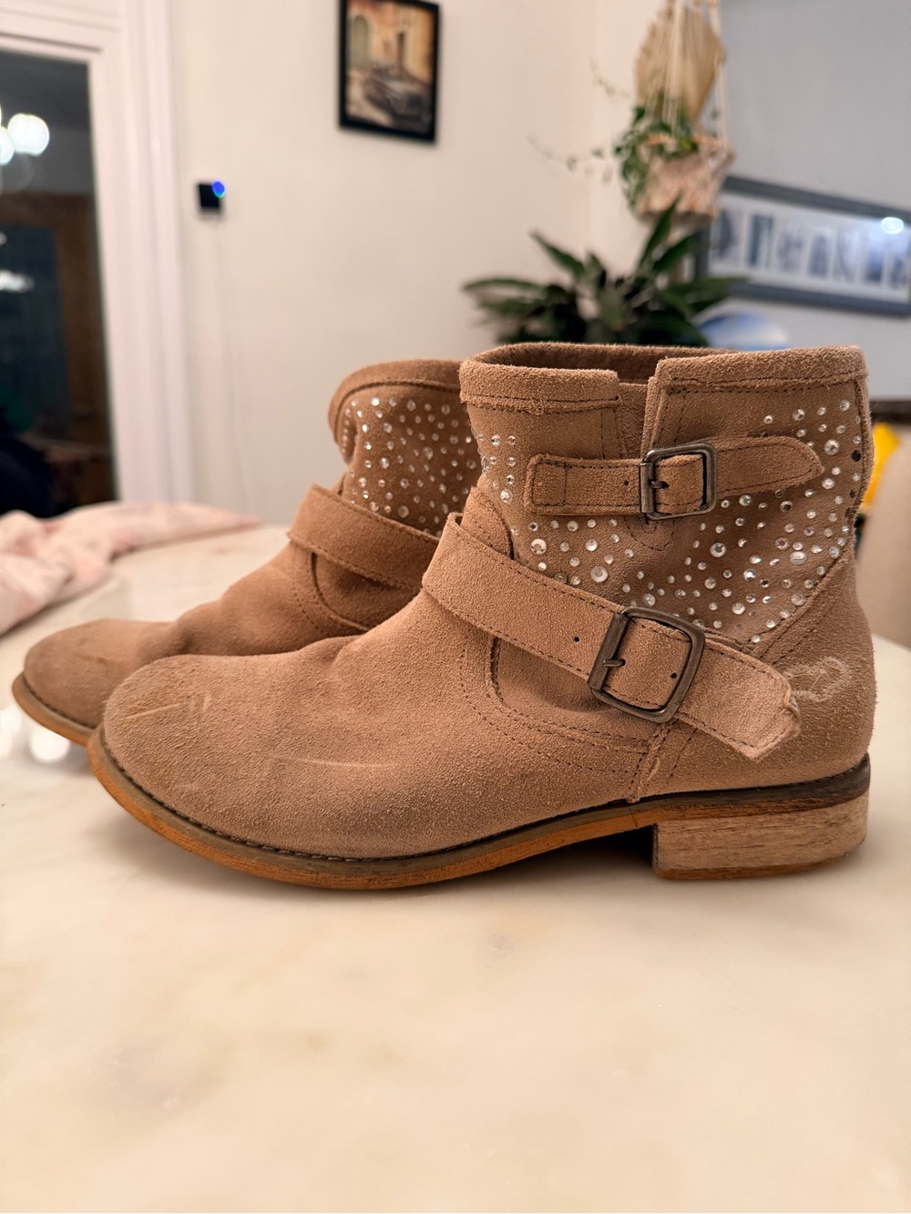 Y2K Miss Roberta Suede Studded Ankle Boots in Tan - Women